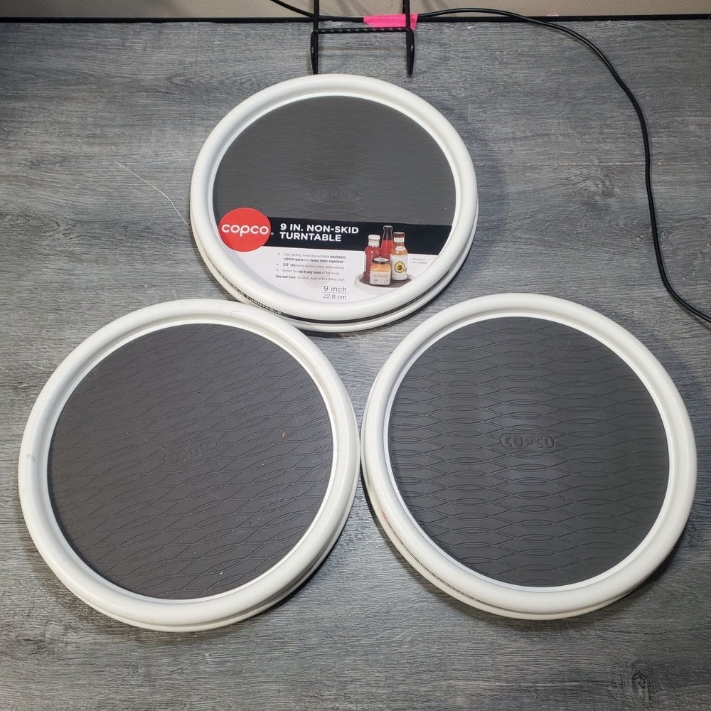 3 Copco Non-Skid Pantry Cabinet Lazy Susan Turntable 9-Inch White‎ Gray